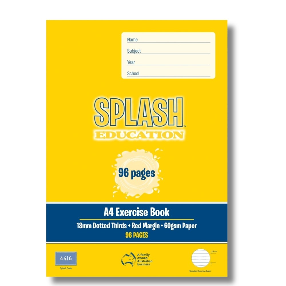 Splash Education Exercise Book A4 96 Page 18mm Dotted Thirds with Red Margin