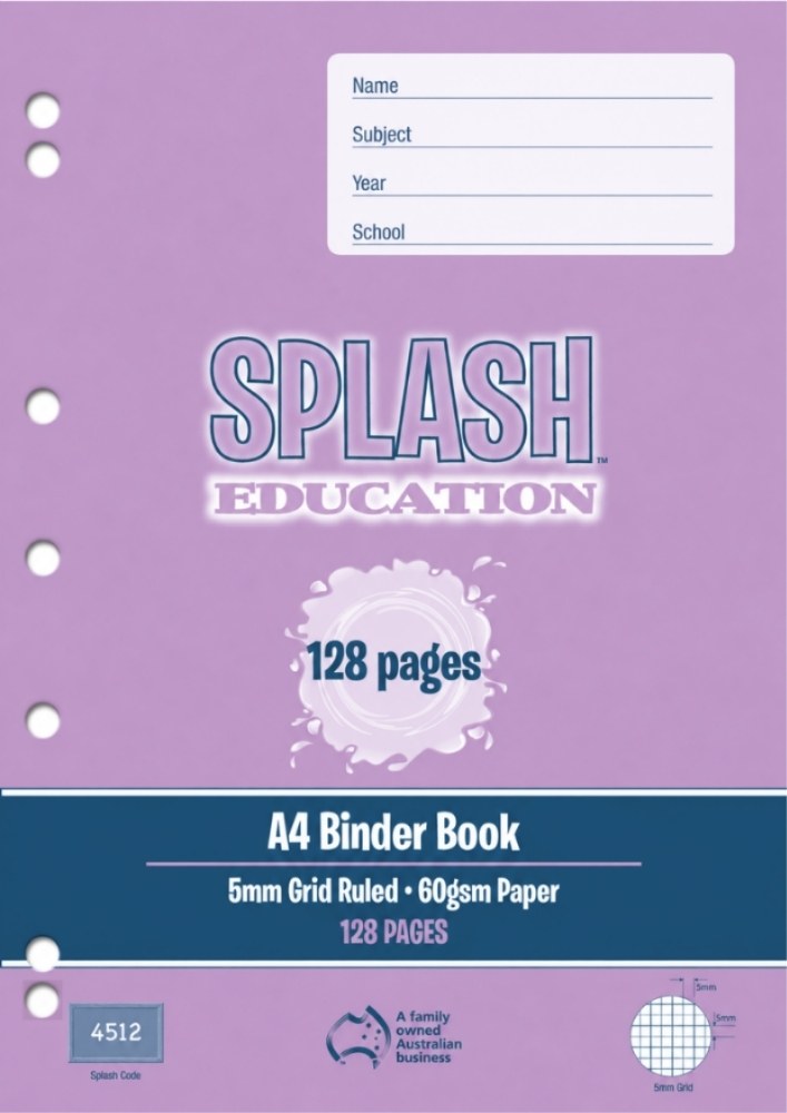 Splash Education A4 Binder Book 128 Page 5mm Grid