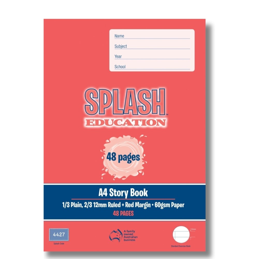 Splash Education Story Book A4 48 Page One Third Plain Two Thirds 12mm Solid Ruled with Red Margin