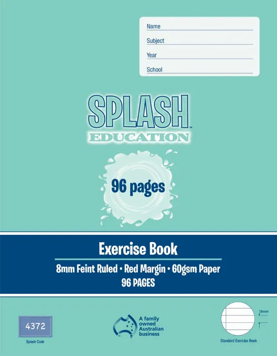 Splash Education Exercise Book 96 Page 8mm Ruled 9 x 7 Inch