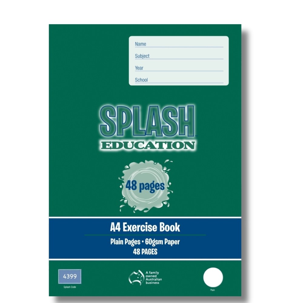 Splash Education A4 Exercise Book 48 Page Plain