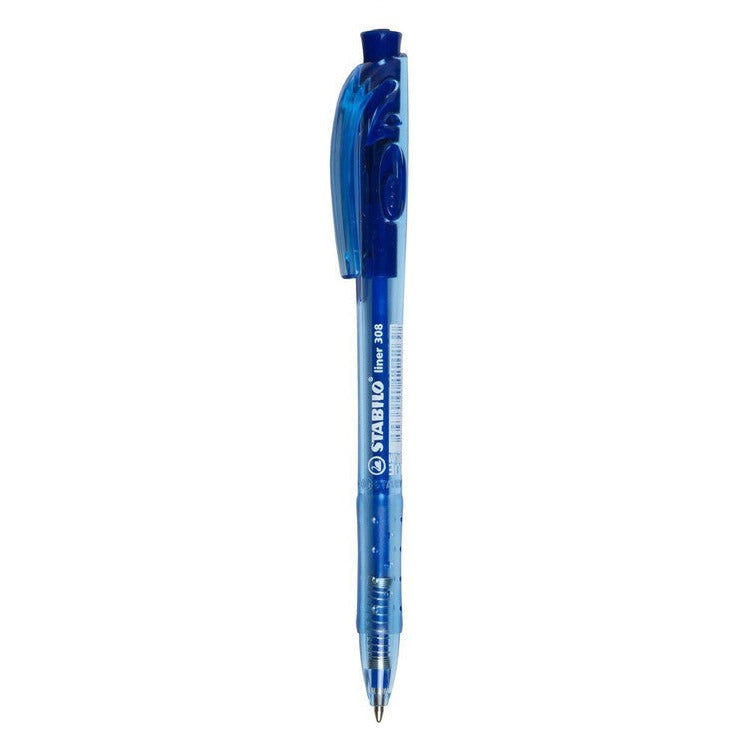 Stabilo Liner 308 Retractable Ballpoint Pen Blue Blister Card of 3