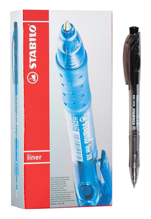 Stabilo Liner 308 Retractable Ballpoint Pen Medium Black Box of 10