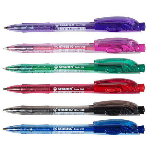 Stabilo Liner 308 Retractable Ballpoint Pen Medium Pink Box of 10