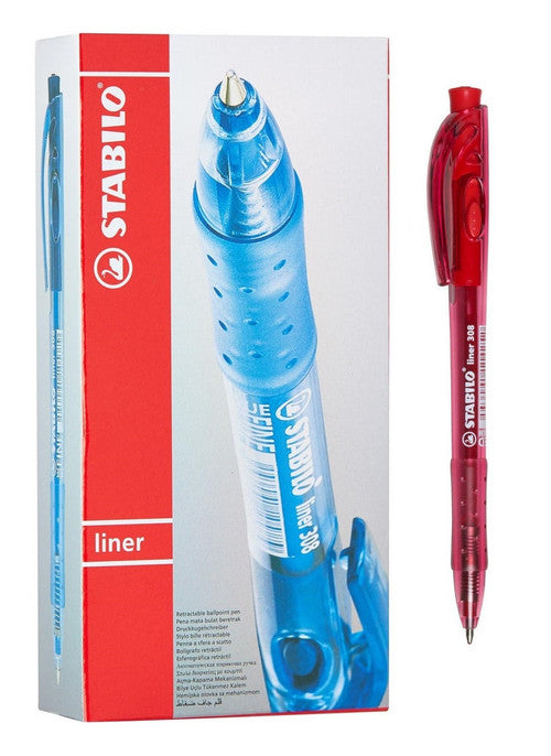 Stabilo Liner 308 Retractable Ballpoint Pen Medium Red Box of 10