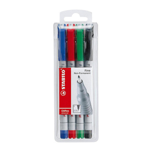 Stabilo OHPen Universal Soluble OHP Pen Fine 0.7mm Wallet of 4 Assorted Colours