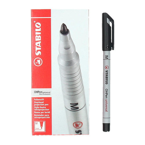 Stabilo OHPen Universal Soluble Overhead Projector Pen Medium 1mm Black Box of 10