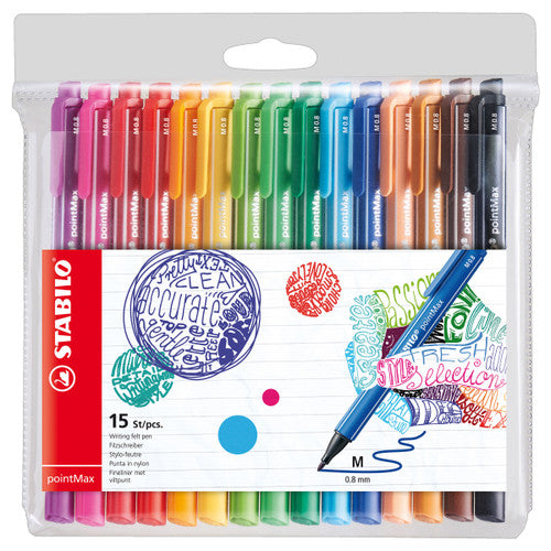 Stabilo PointMax Felt-Tip Fineliner Assorted Wallet of 15