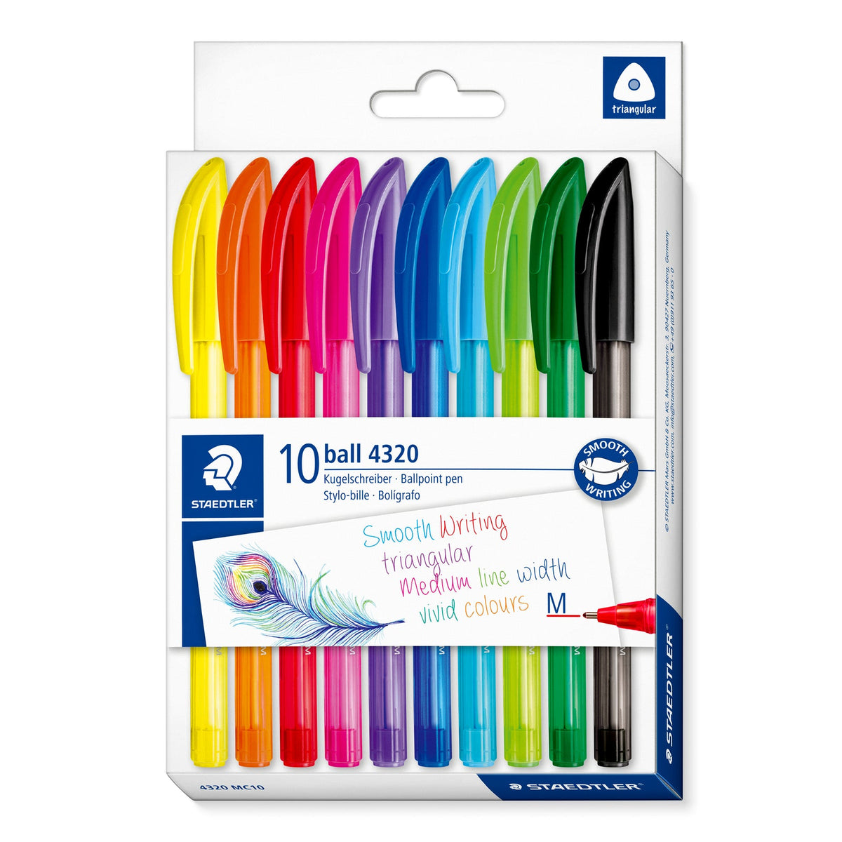 Staedtler Ball 4320 Triangular Ballpoint Pen Medium Assorted Bright Pack 10 4320 MC10