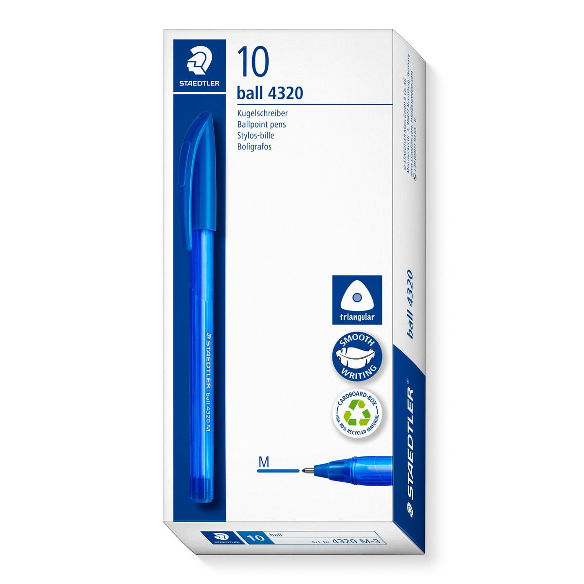 Staedtler Ball 4320 Triangular Ballpoint Pen Medium Blue Box 10 4320 M-3