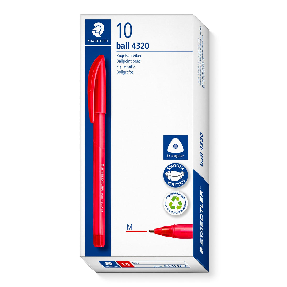 Staedtler Ball 4320 Triangular Ballpoint Pen Medium Red Box 10 4320 M-2