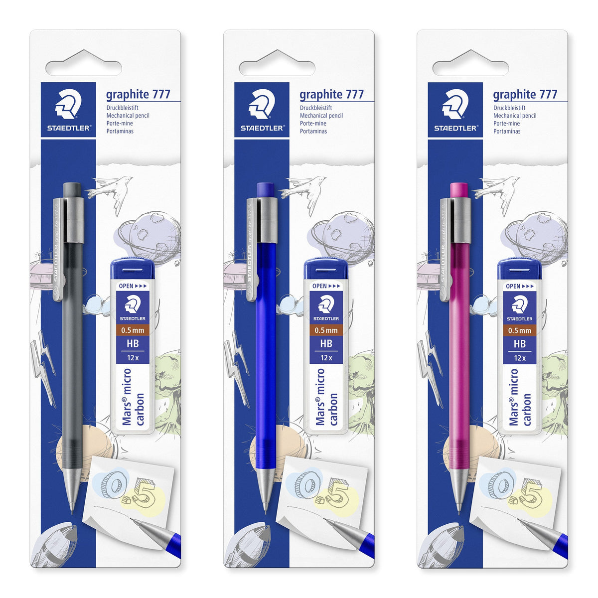 Staedtler Graphite 777 Mechanical Pencil 0.5mm + HB Leads Combo Blistercard 10 7775SBK25D