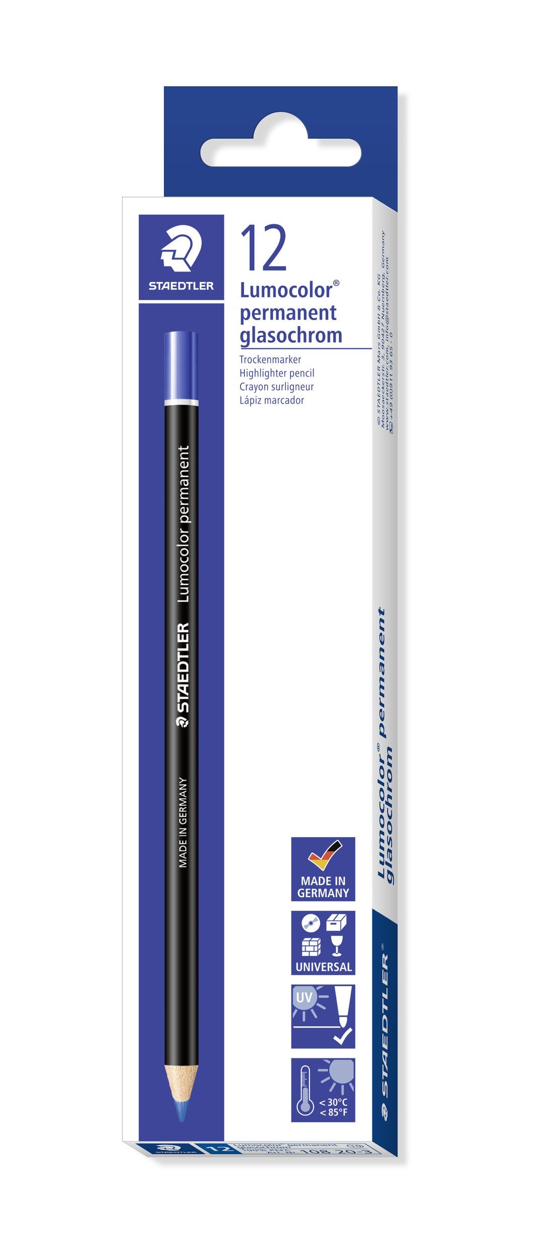 Staedtler Lumocolor Glasochrom Pencils Blue Box 12 108 20-3