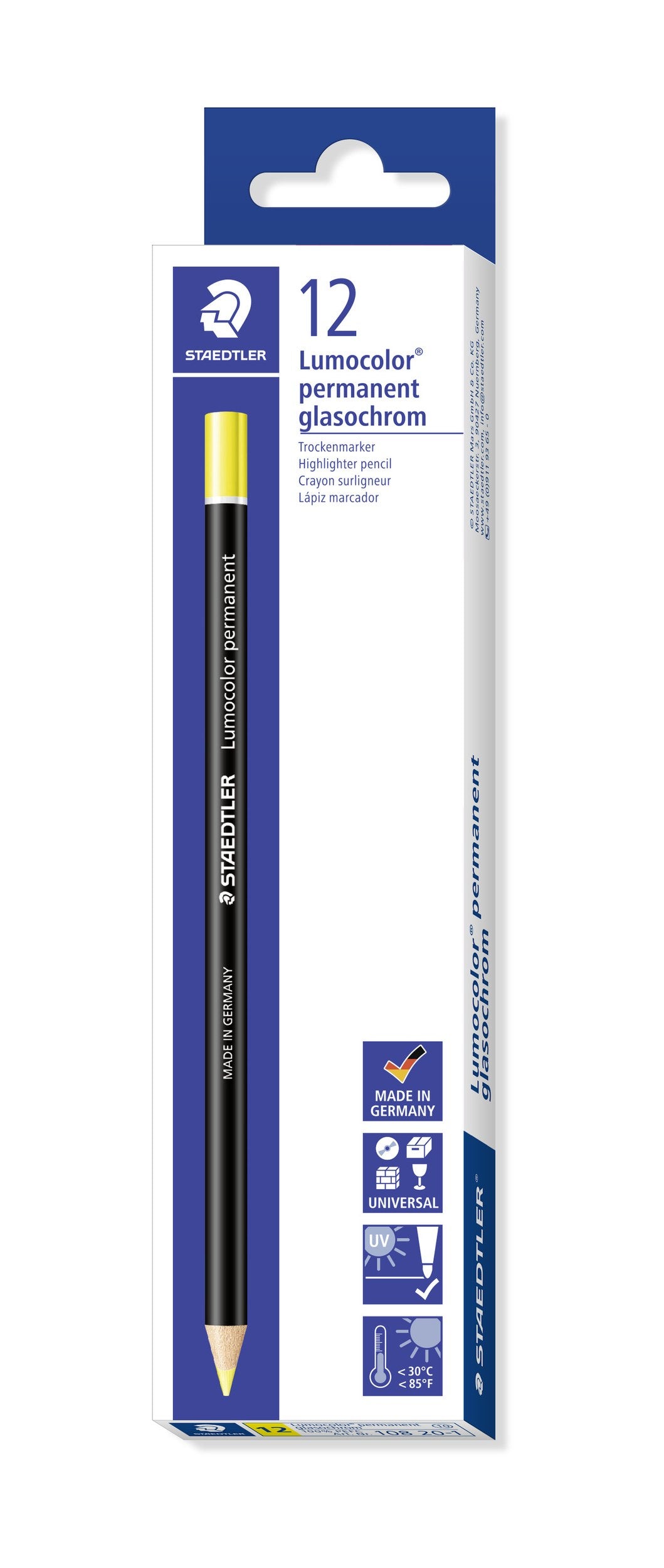 Staedtler Lumocolor Glasochrom Pencils Yellow Box 12 108 20-1