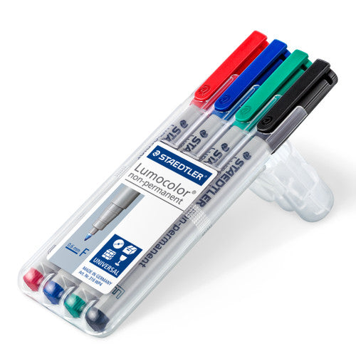 Staedtler Lumocolor Non-Permanent Fine Marker Wallet 4 Assorted 316 WP4