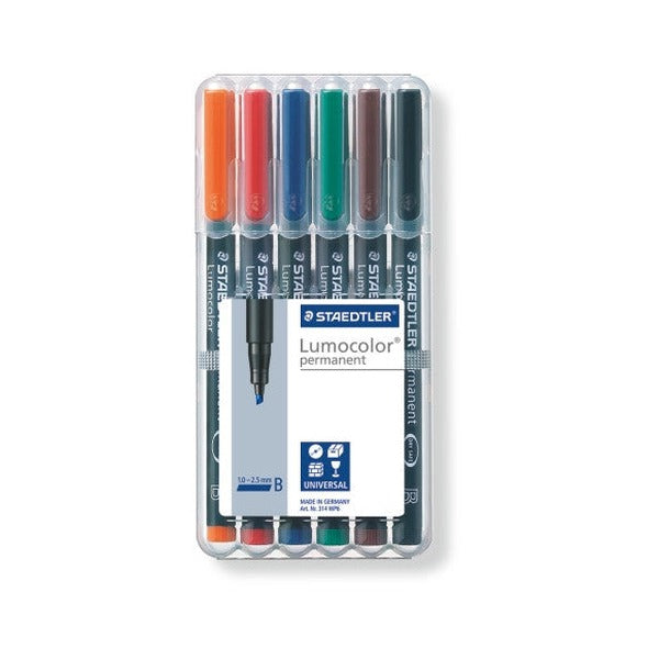 Staedtler Lumocolor Permanent Pen Broad Wallet 6 Assorted 314 WP6