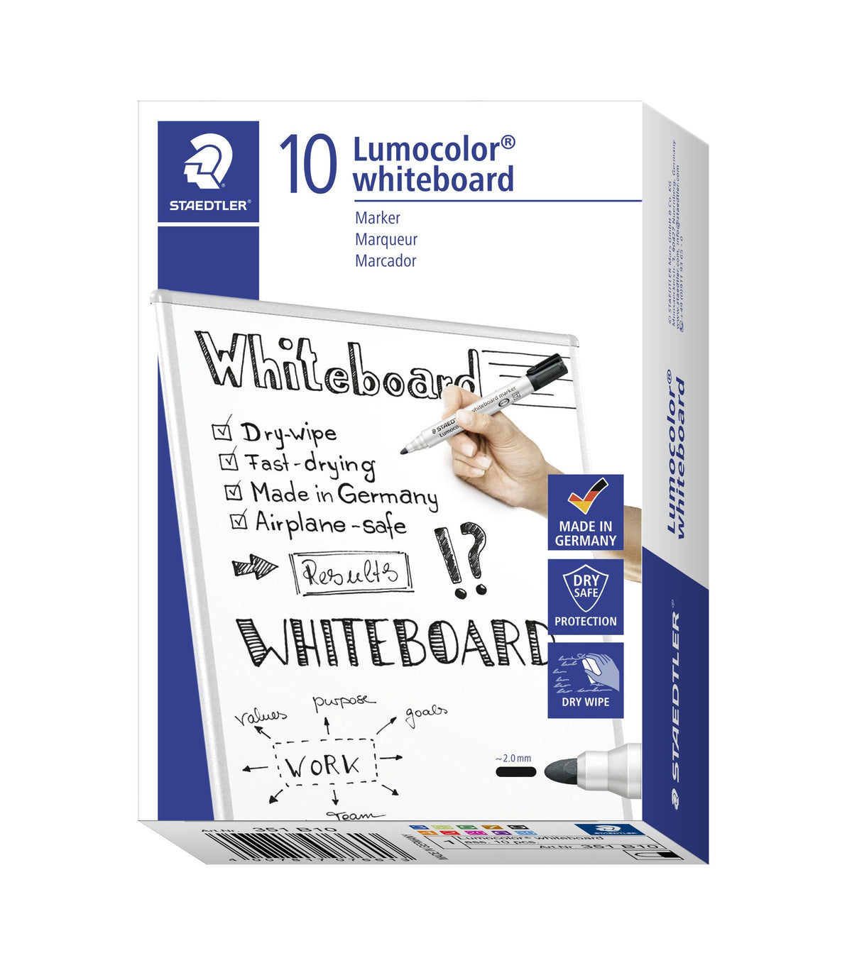 Staedtler 351 B10 Non-Permanent Bullet Tip Lumocolor Whiteboard Marker Box of 10