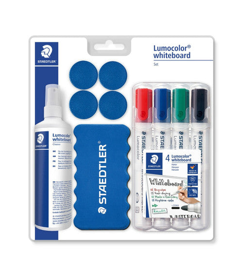 Staedtler Lumocolor Whiteboard Set with Wiper and Spray 4 Assorted 613 S