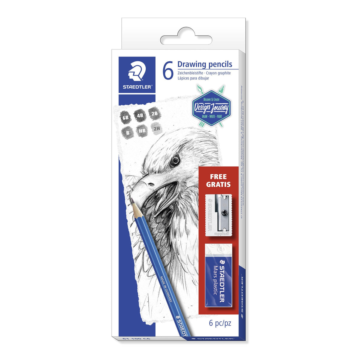Staedtler Mars Lumograph Sketching Set 6 Pencils Eraser Sharpener 61 100 C6