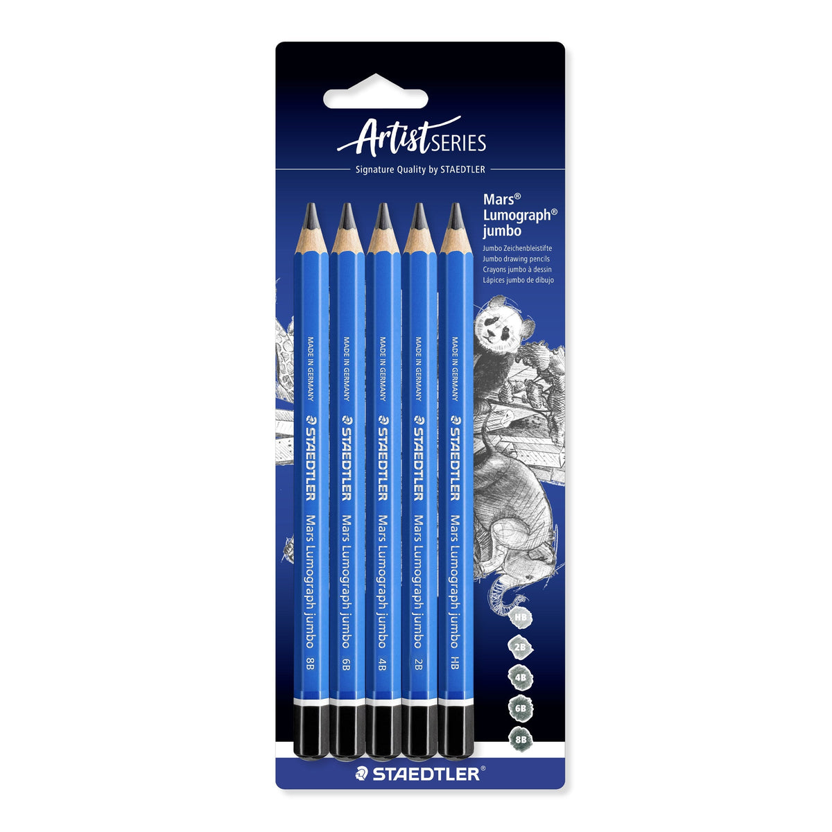 Staedtler 100J-S BK5 Mars Lumograph Jumbo Pencils Assorted Card of 5 (10 Cards)