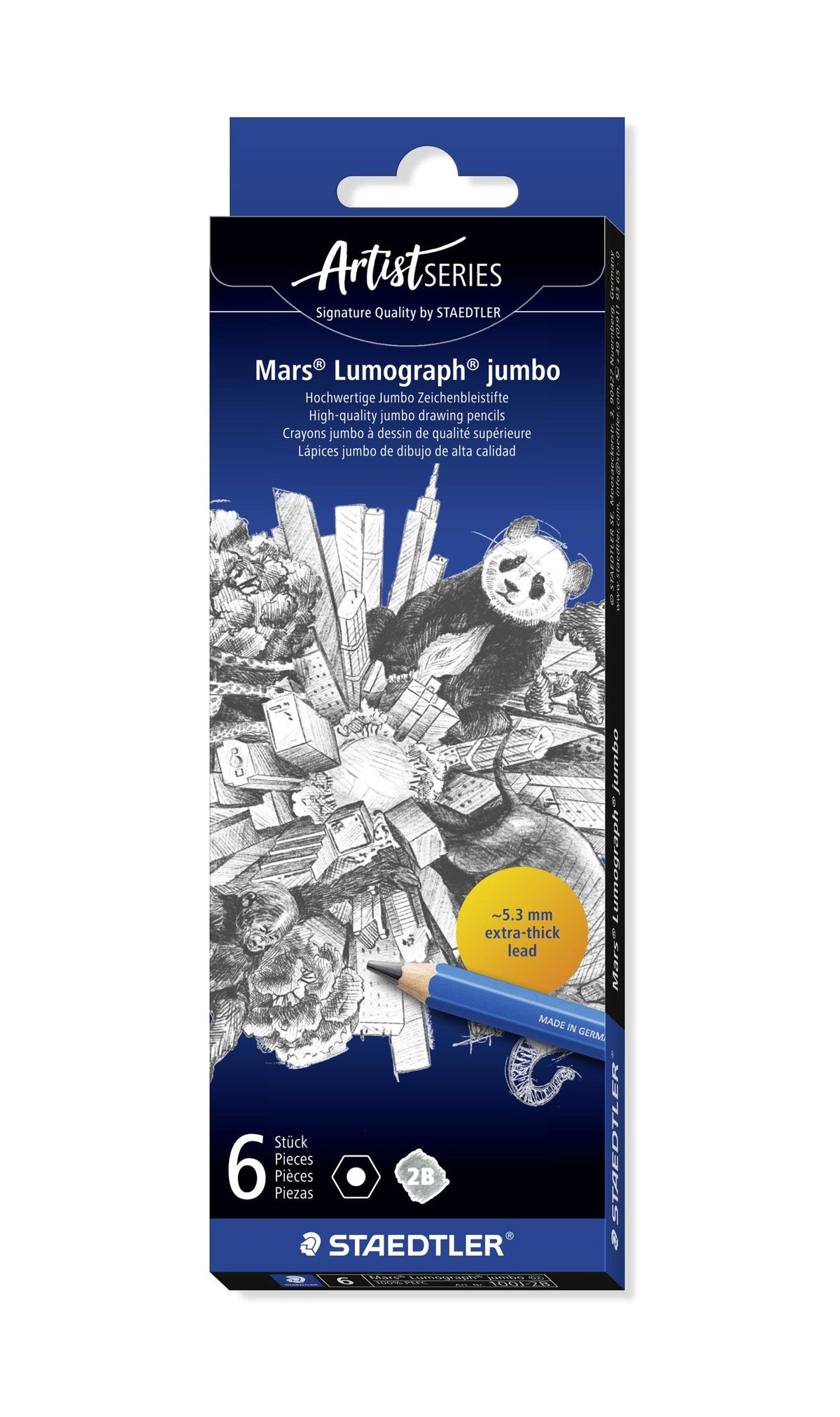 Staedtler Mars Lumograph Jumbo 2B Drawing Pencil Box 6 100J-2B