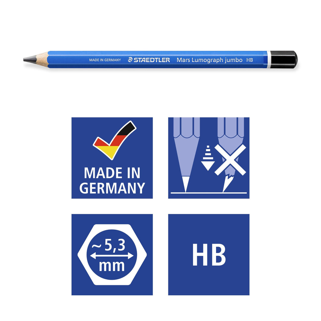 Staedtler Mars Lumograph Jumbo HB Drawing Pencil Box 6 100J-HB