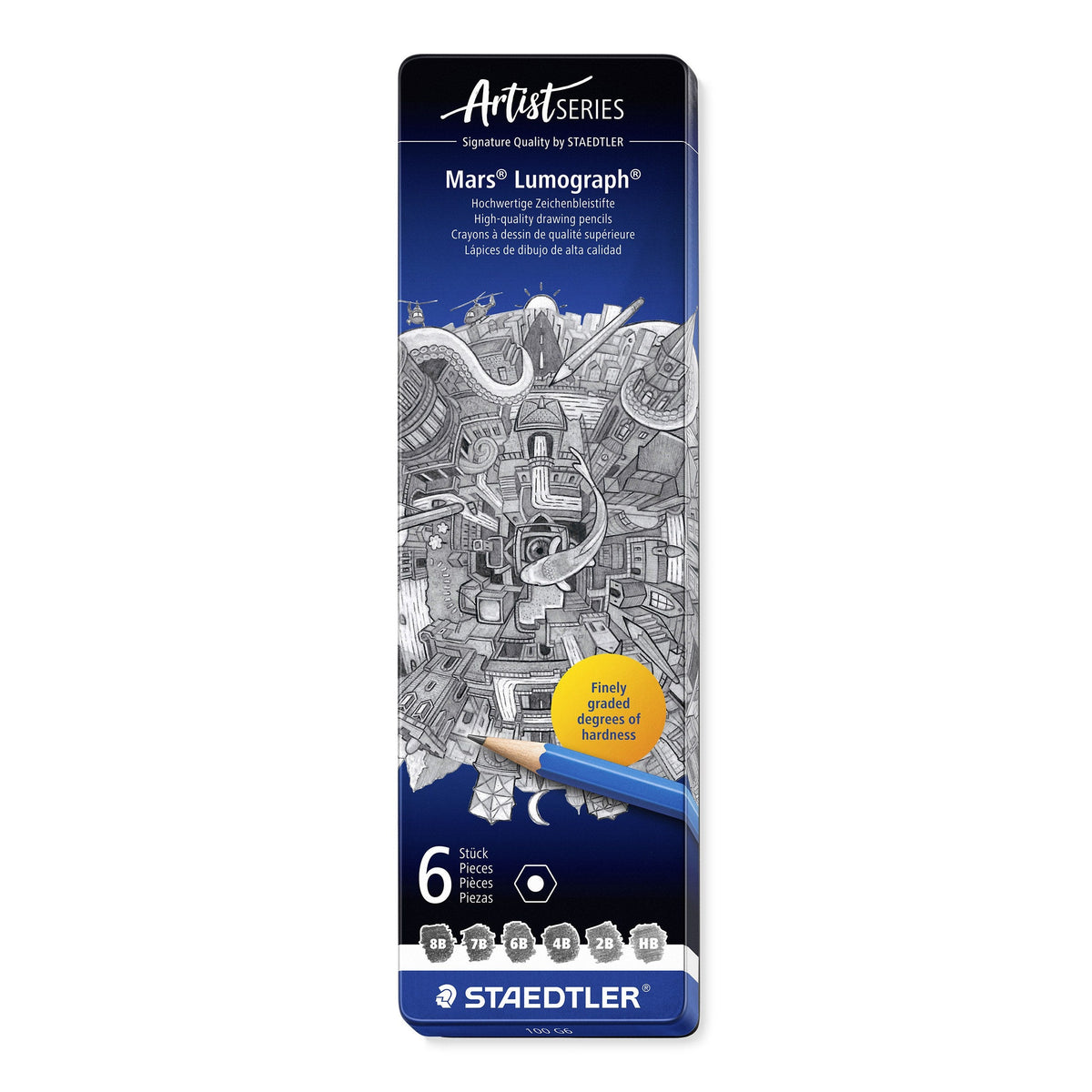 Staedtler Mars Lumograph Tin 6 Sketching Pencils 100 G6