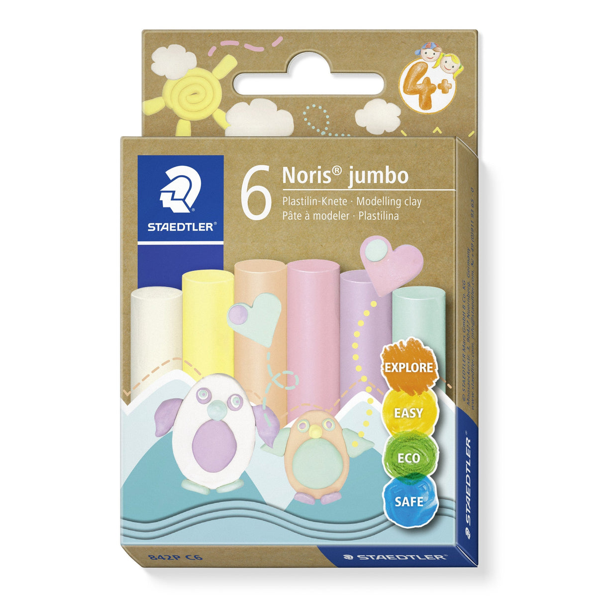 Staedtler Noris Jumbo Modelling Clay Pastel Colours 6 Pack 842P C6