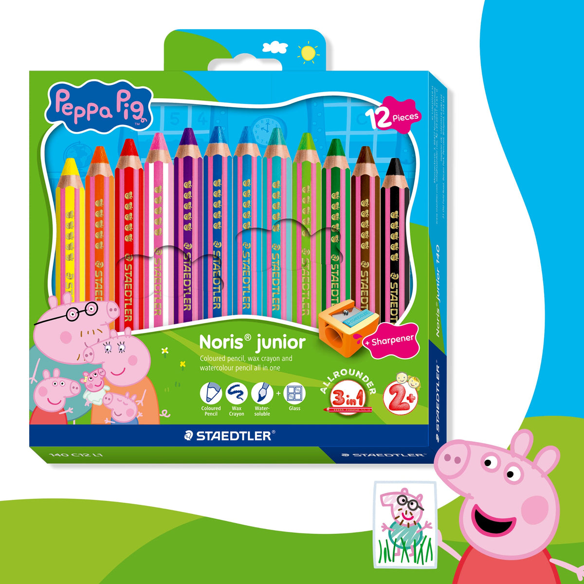 Staedtler Noris Junior Peppa Pig 3-in-1 Colouring Pencils With Sharpener Pack of 12