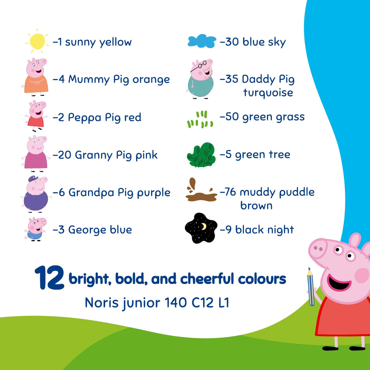 Staedtler Noris Junior Peppa Pig 3-in-1 Colouring Pencils With Sharpener Pack of 12