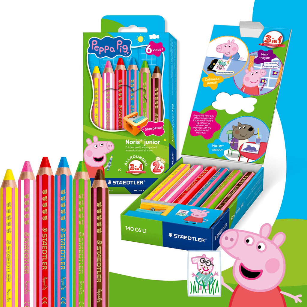 Staedtler Noris Junior Peppa Pig 3-in-1 Colouring Pencils With Sharpener Pack of 6