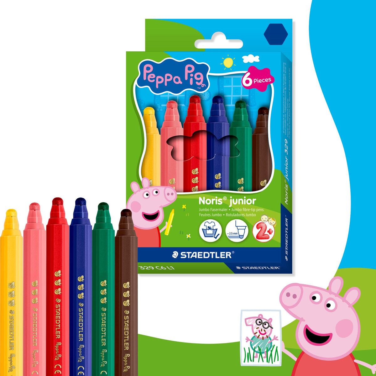 Staedtler Noris Junior Peppa Pig Jumbo Fibre Tip Pens Pack of 6
