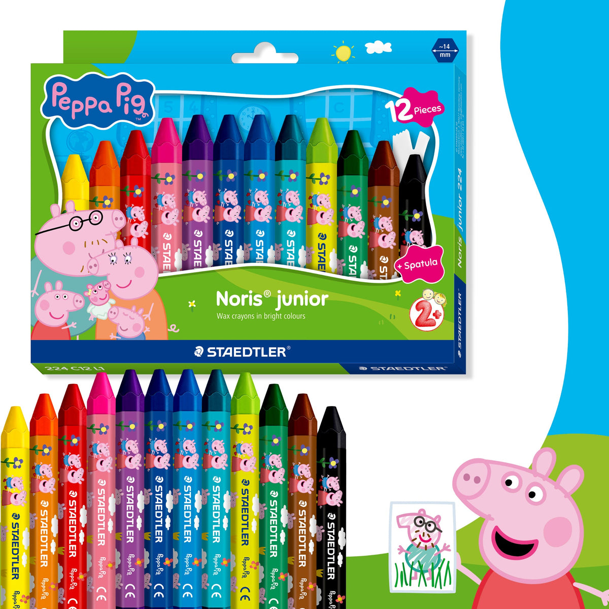 Staedtler Noris Junior Peppa Pig Wax Crayons With Spatula Pack of 12