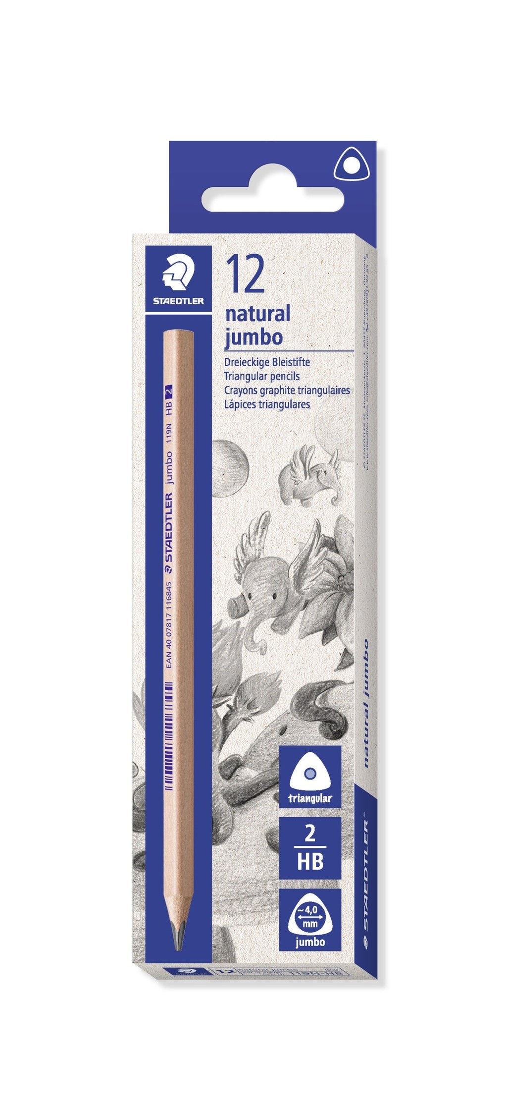 Staedtler 119 Natural Jumbo Triangular Pencils HB Pack 12