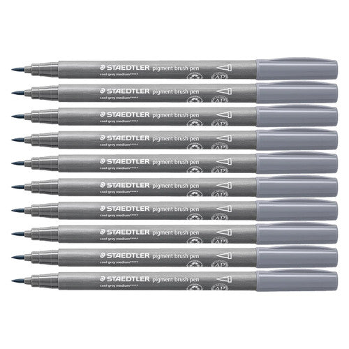 Staedtler Pigment Arts Brush Pen Cool Grey Medium Box 10 371-87