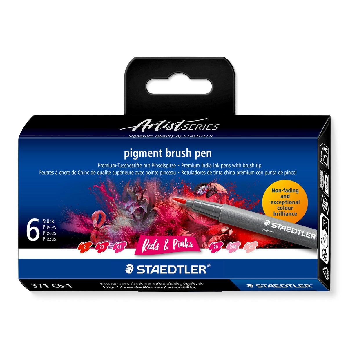 Staedtler Pigment Arts Brush Pens Reds and Pinks Pack 6 371 C6-1