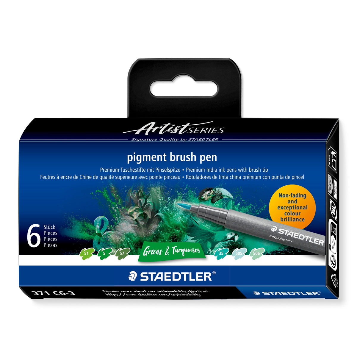 Staedtler Pigment Arts Brush Pens Greens Turquoises Pack 6 371 C6-3