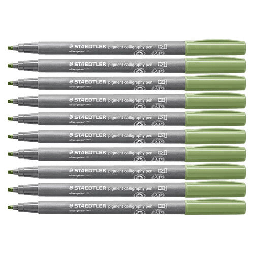 Staedtler Pigment Arts Calligraphy Pen Olive Green Box 10 375-57