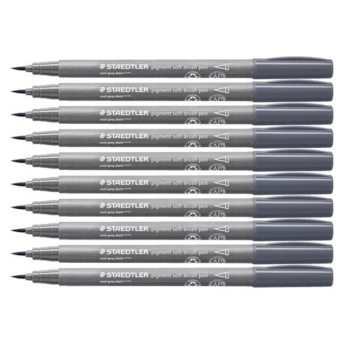 Staedtler Pigment Arts Soft Brush Pen Cool Grey Dark Pack 10 372-871