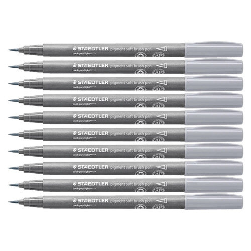 Staedtler Pigment Arts Soft Brush Pen Cool Grey Light Box 10 372-870