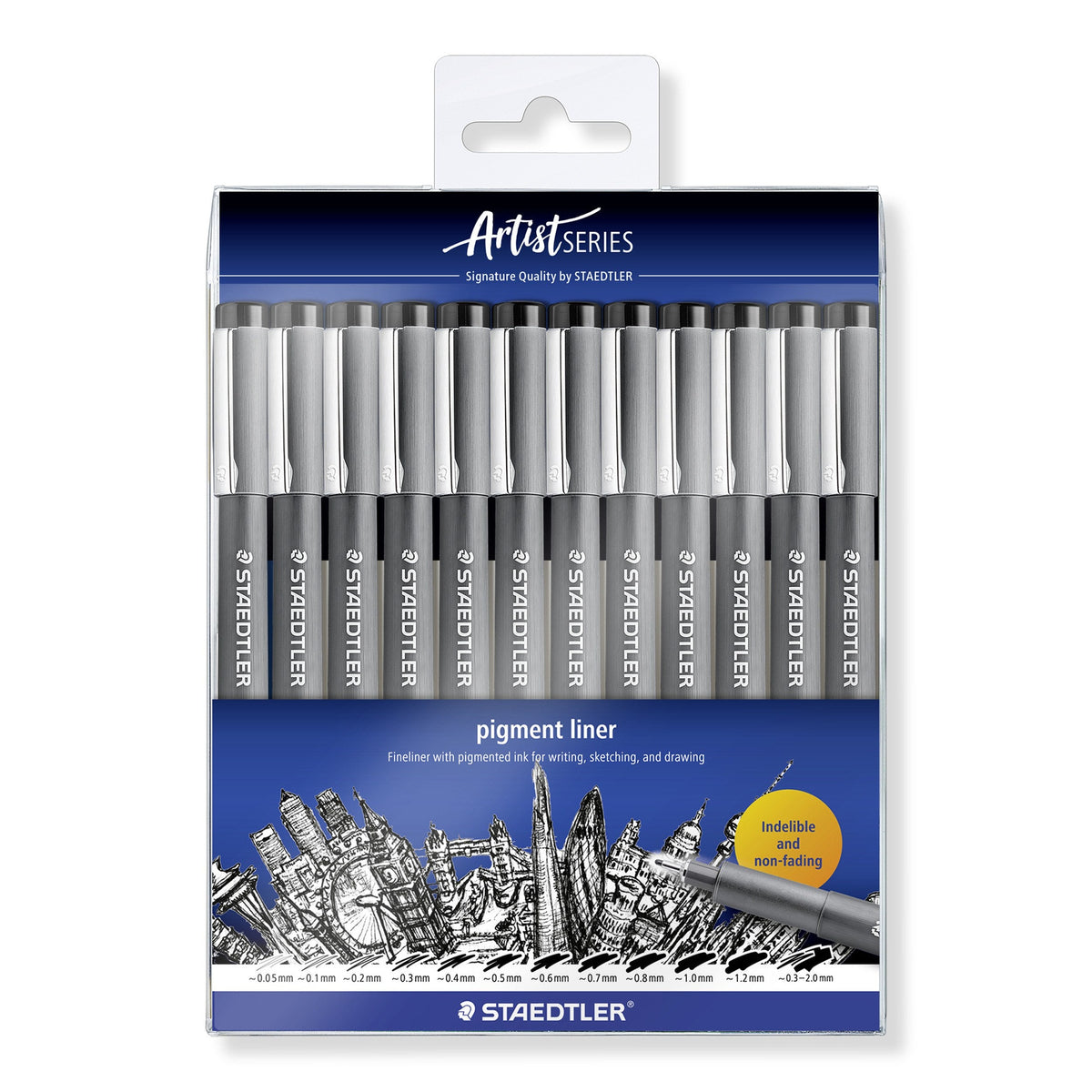 Staedtler Pigment Liner Black Assorted Line Widths Pack 12 308-9 TB12