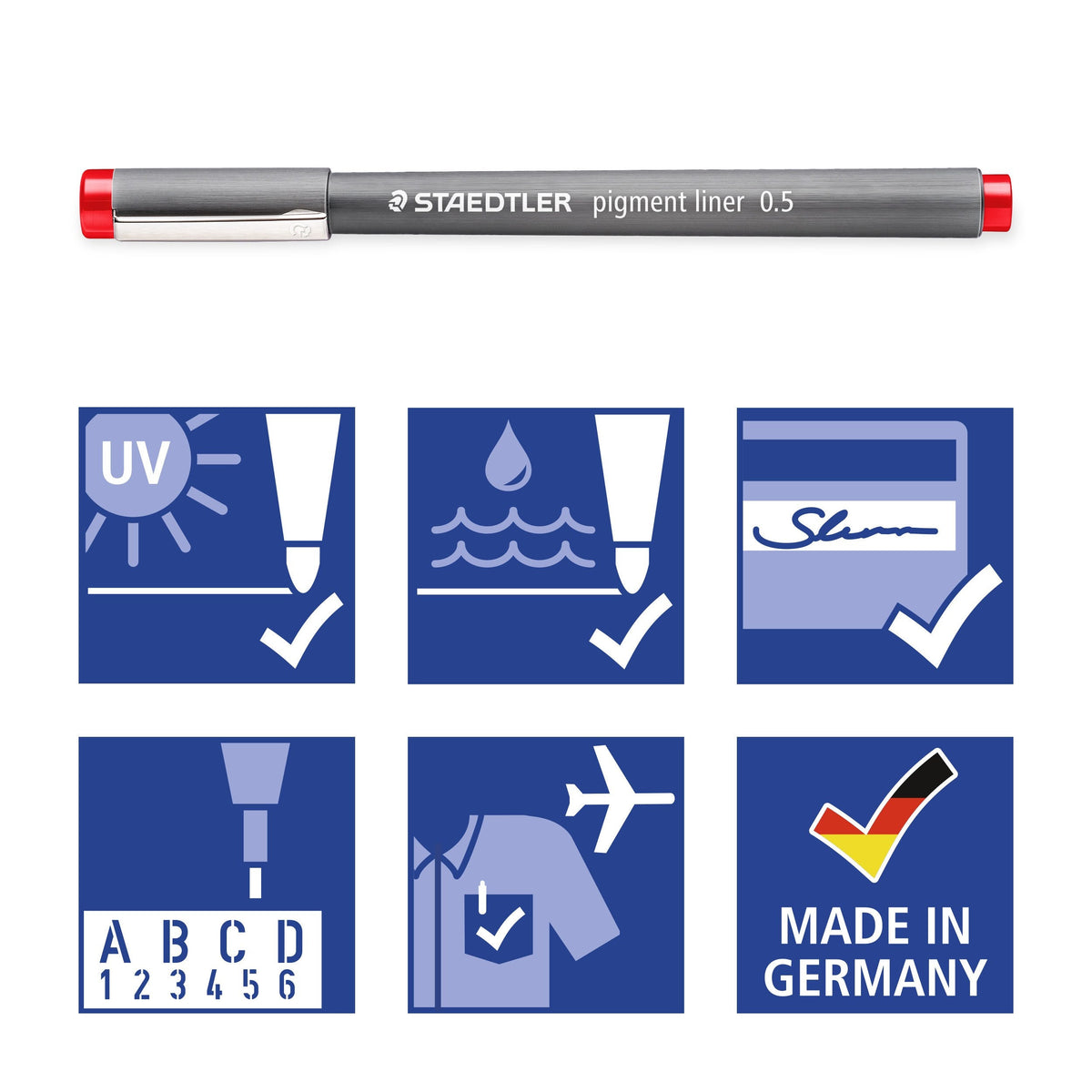 Staedtler Pigment Liner 0.5mm Wallet 6 Assorted Colours 30805-SSB6