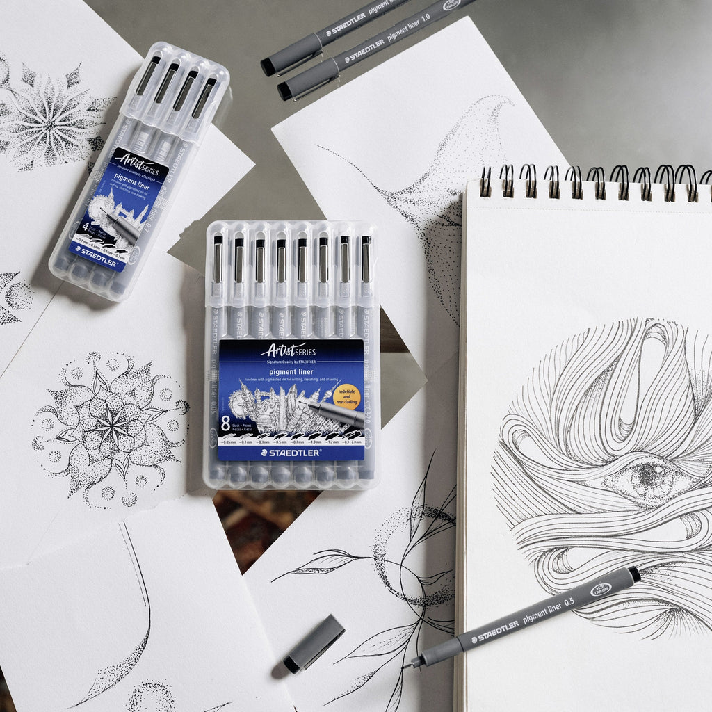 Staedtler Pigment Liner Wallet 8 Assorted Widths Black 308 SB8