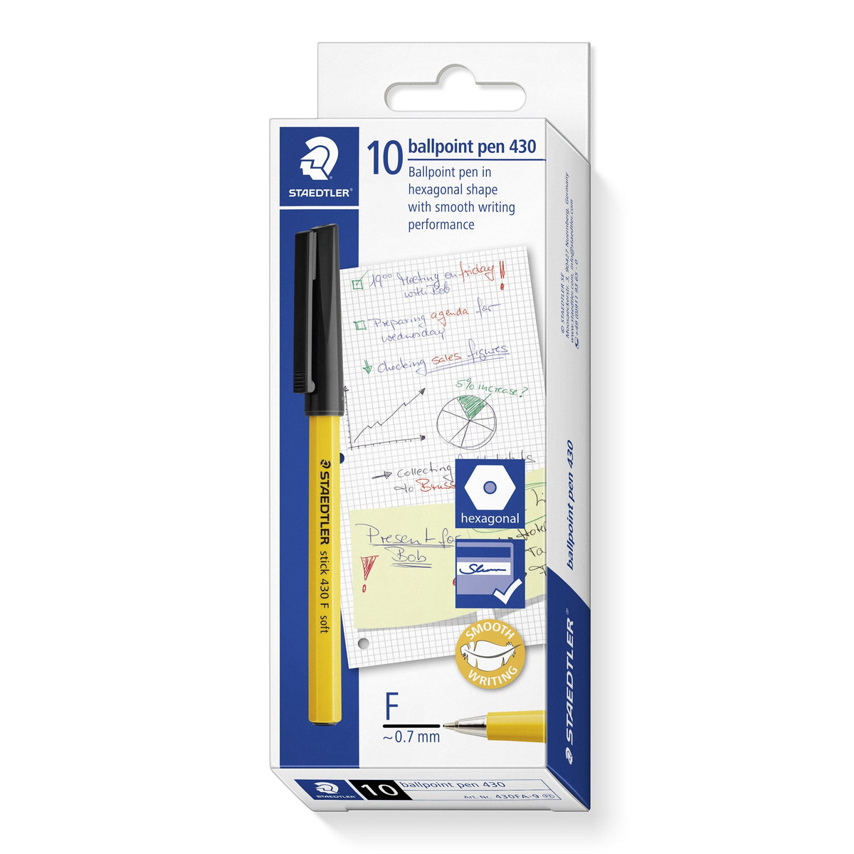 Staedtler Stick 430 Ballpoint Fine Black Box 10 430FA-9
