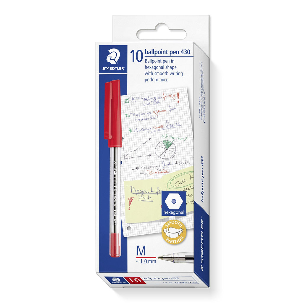 Staedtler Stick 430 Ballpoint Red Medium Box 10 430MA-2
