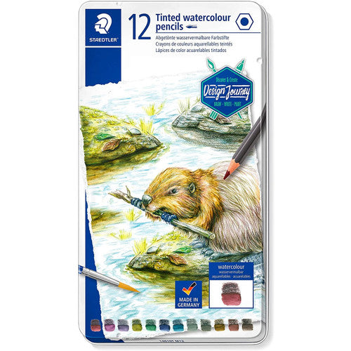 Staedtler Tinted Watercolour Pencils Tin 12 Assorted 14610T M12