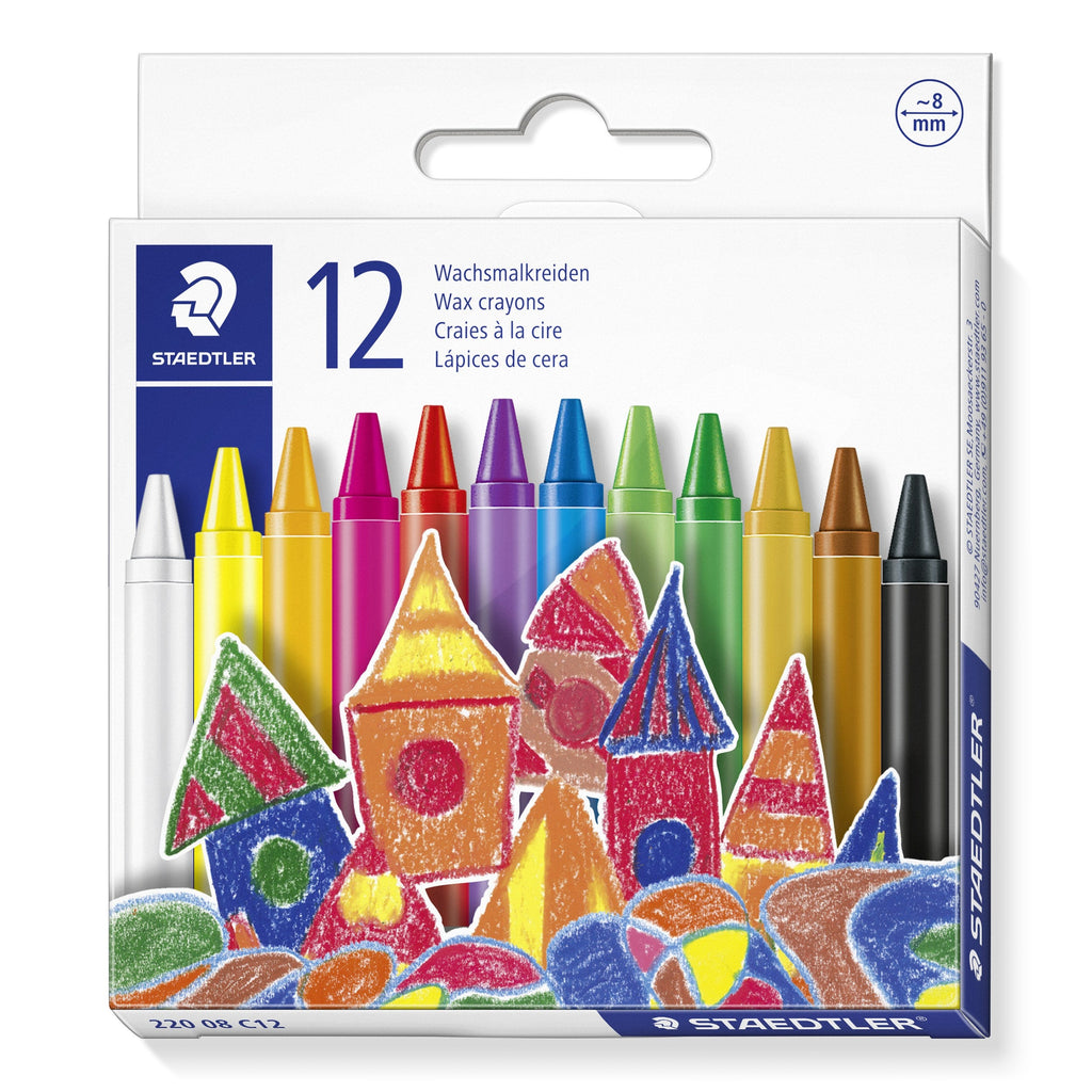 Staedtler Wax Crayons 8mm Round Pack 12 Assorted 220 08 C12