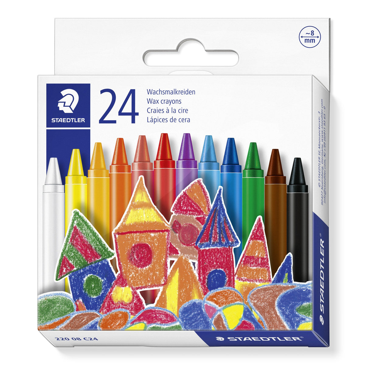 Staedtler 8mm Round Wax Crayons Assorted Pack 24 220 08 C24