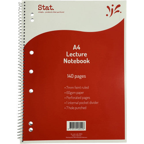 Stat A4 Lecture Book 140 Pages 60gsm 7mm Ruled Red Cover Pack of 10