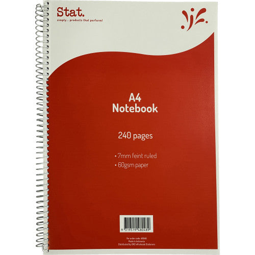 Stat A4 Notebook 240 Pages 60gsm 7mm Ruled Red Board Cover Pack of 5